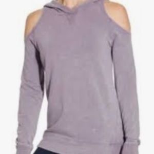 Calia Carrie Underwood Cold Shoulder Distressed Hoodie Purple Sweatshirt Size M